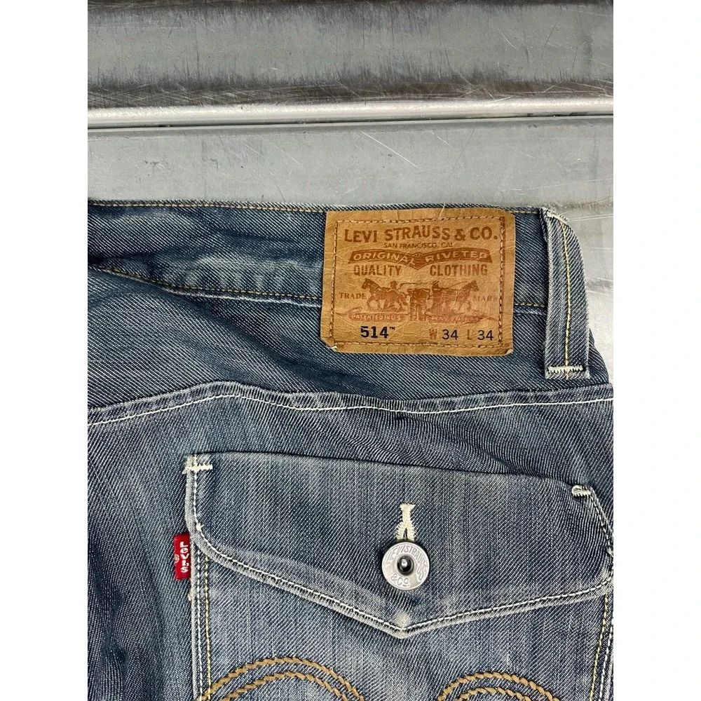 VTG Levis 514 Jeans Mens 34X34 Blue Medium Wash‎ Denim Slim Straight Distressed